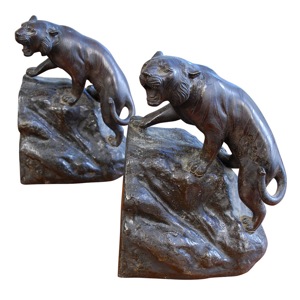 A Pair of Bronze Tiger Book-Ends